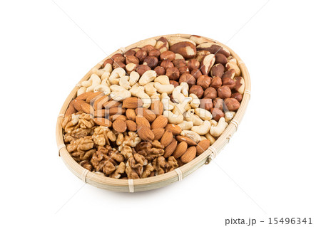Mix nuts in wicker basket Mix nuts in wicker basket 15496341
