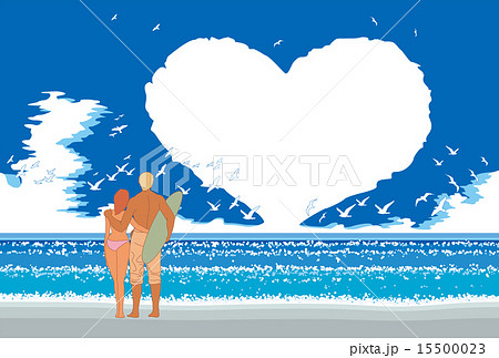 昼間の夏の海、ハートの雲、そして恋人達 15500023