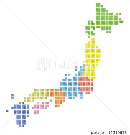 地域区分別日本ドット地図 カラフル のイラスト素材