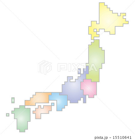 地域区分別日本ドット地図 パステルカラー のイラスト素材