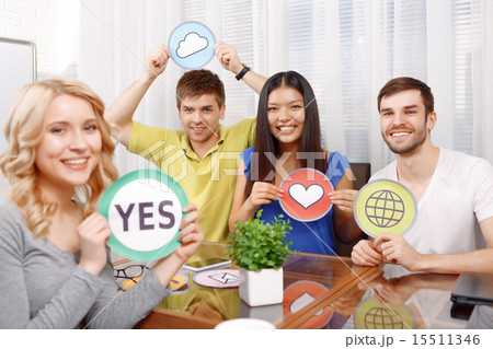 Blond girl and her team of developers Blond girl and her team of developers 15511346