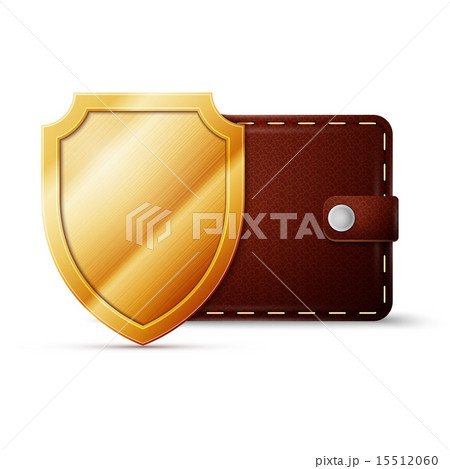 Brown Leather Wallet with shield. Money protection concept 15512060
