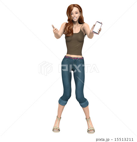 スマートフォンを見せるジーンズの若い女性 スマートフォンを見せるジーンズの若い女性 15513211
