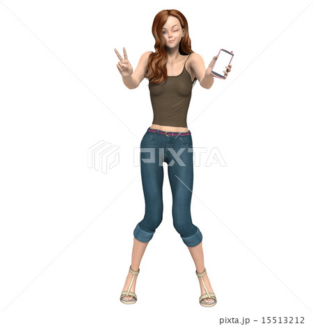 スマートフォンを見せるジーンズの若い女性 スマートフォンを見せるジーンズの若い女性 15513212
