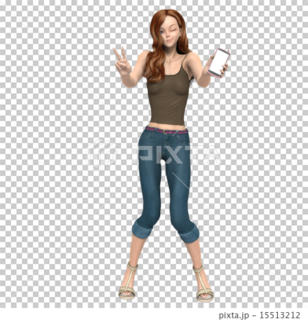 スマートフォンを見せるジーンズの若い女性 スマートフォンを見せるジーンズの若い女性 15513212