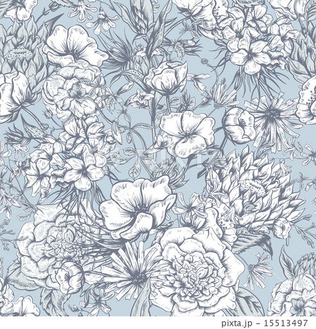 Retro Summer Seamless Monochrome Floral Pattern, Vintage Greeting Bouquet Retro Summer Seamless Monochrome Floral Pattern, Vintage Greeting Bouquet 15513497