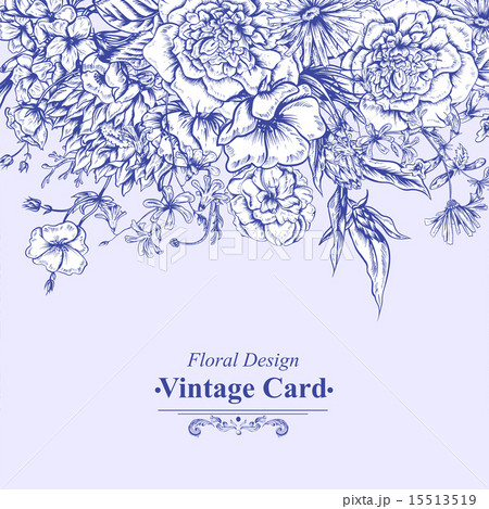 Monochrome Retro Summer Floral Greeting Card, Vintage Bouquet 15513519