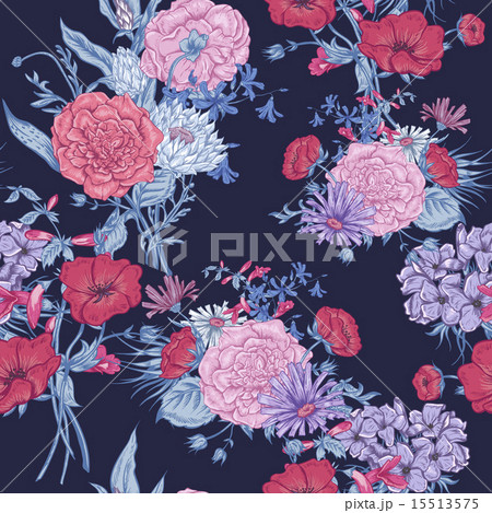 Gentle Retro Summer Seamless Floral Pattern, Vintage Greeting Bouquet, Vector illustration 15513575
