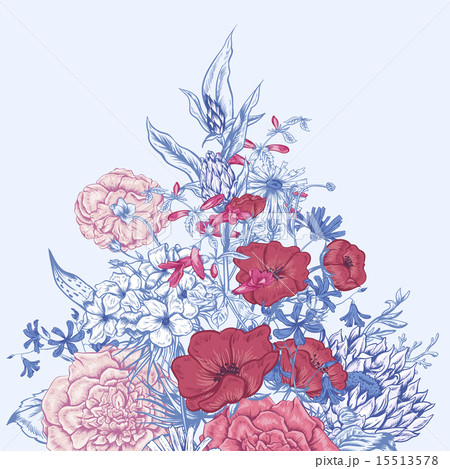 Gentle Retro Summer Floral Greeting Card, Vintage Bouquet, Vector illustration Gentle Retro Summer Floral Greeting Card, Vintage Bouquet, Vector illustration 15513578