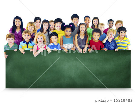 Multi-Ethnic Group of Children Holding Empty Blackboard 15519482