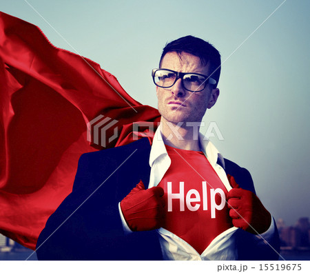 Superhero Businessman Help Word Concept 15519675