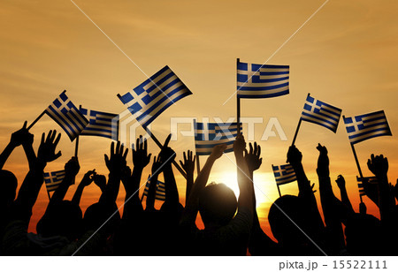 Silhouettes of People Holding the Flag of Greece Silhouettes of People Holding the Flag of Greece 15522111