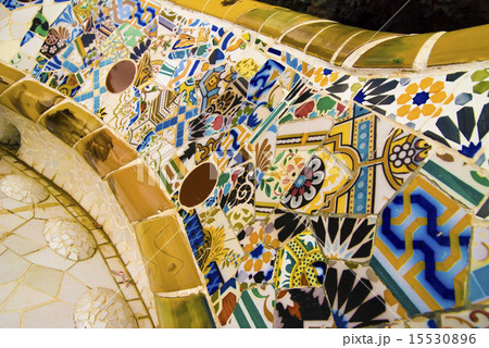 mosaic bench in park guell in barcelona 15530896