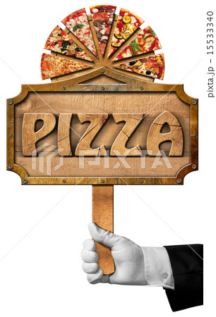 Pizza - Sign with Hand of Waiter 15533340