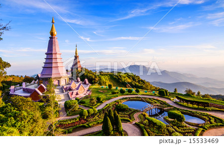 Landscape of two pagoda on Inthanon mountain. 15533469