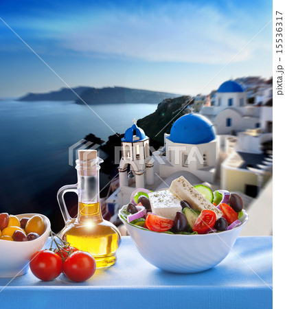 Greek salad in Santorini island in Greece Greek salad in Santorini island in Greece 15536317