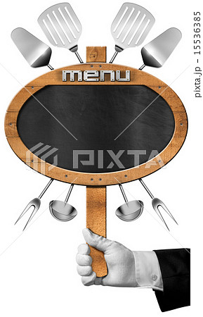 Food Menu - Blackboard with Hand of Waiter Food Menu - Blackboard with Hand of Waiter 15536385