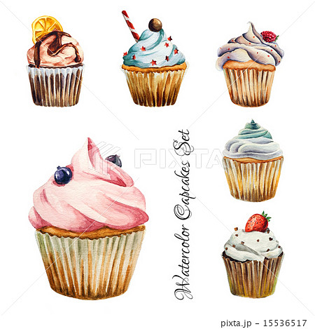 Watercolor Cupcakes Set Isolated のイラスト素材