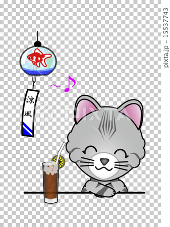 風鈴の音になごむ猫のイラスト素材