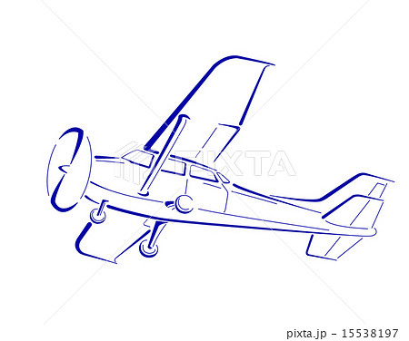 スケッチ風の小型飛行機 自家用機 航空撮影等の小型単発プロペラ機 のイラスト素材