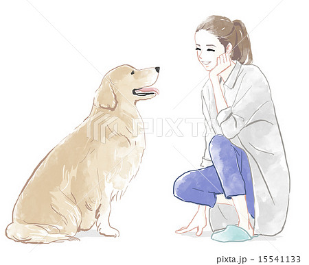 犬と女性のイラスト素材