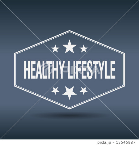 healthy lifestyle hexagonal retro style label 15545937