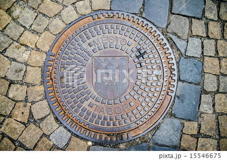 Hatch of sewage on the paving road 15546675