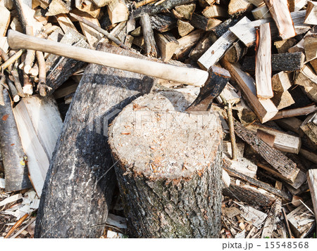 wood chopper ax in block for chopping firewood wood chopper ax in block for chopping firewood 15548568
