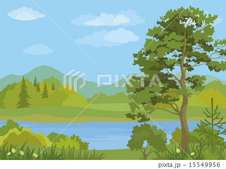 Landscape with Trees and Mountain Lake 15549956