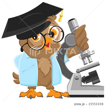 Owl professor in mortarboard holding the microscope Owl professor in mortarboard holding the microscope 15553339