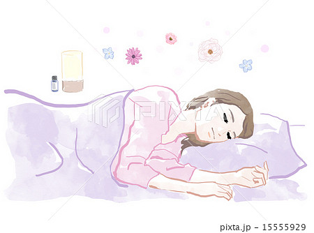アロマの香りで眠る女性のイラスト素材