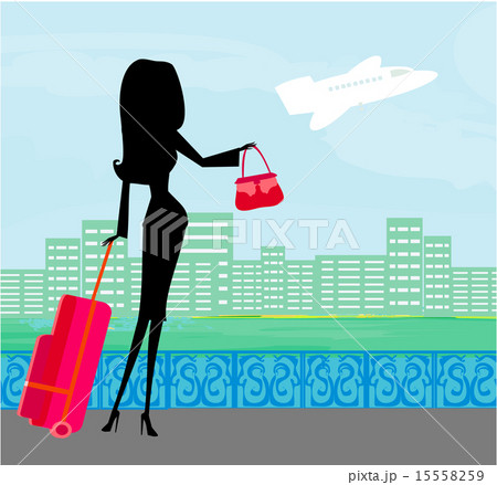 beauty travel girl with baggage beauty travel girl with baggage 15558259