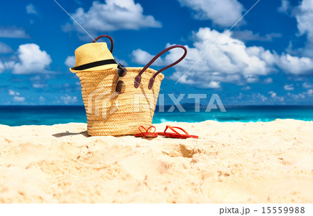 Beautiful beach with bag at Seychelles 15559988