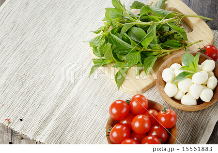 Mozzarella, tomatoes, basil and oil Mozzarella, tomatoes, basil and oil 15561883