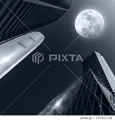 Futuristic cityscape at full moon night. Hong Kong Futuristic cityscape at full moon night. Hong Kong 15562139