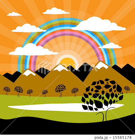 Vector Nature Background with Mountains and Sun 15565178