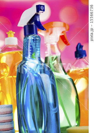 Variety of cleaning products, home work colorful Variety of cleaning products, home work colorful 15566736