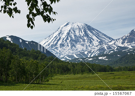 Beautiful summer view of active Koriaksky Volcano 15567067
