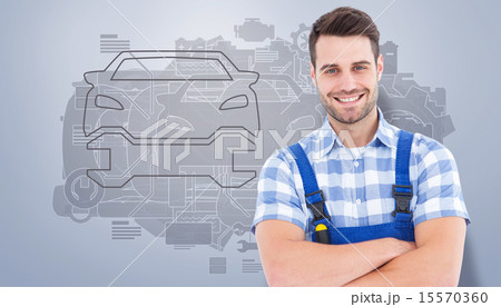 Composite image of male handyman standing arms crossed Composite image of male handyman standing arms crossed 15570360