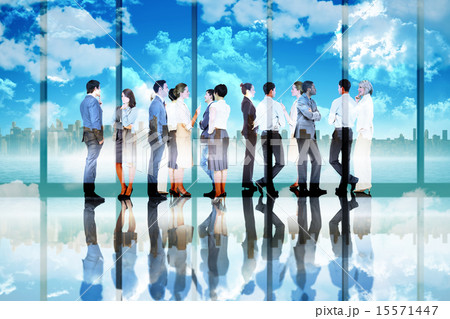 Composite image of many business people standing in a line 15571447