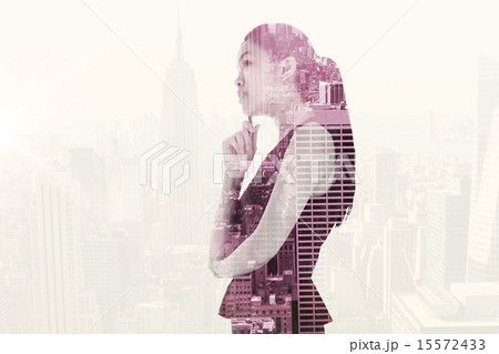 Composite image of thoughtful businesswoman Composite image of thoughtful businesswoman 15572433