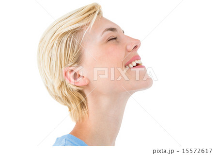 Happy blonde woman smiling 15572617