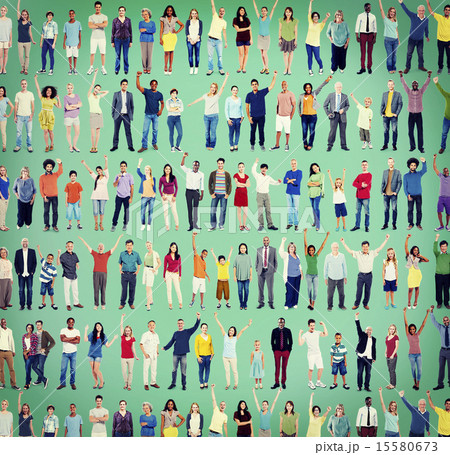 Multiethnic Casual People Togetherness Celebration Arms Raised C 15580673