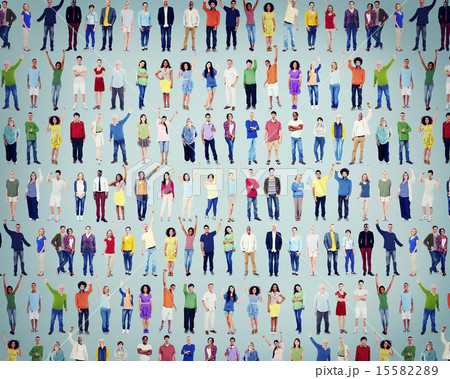 Multiethnic Casual People Togetherness Celebration Arms Raised C 15582289