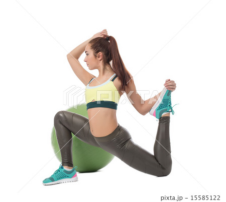 Fitness. Activity with ball. Cute girl training Fitness. Activity with ball. Cute girl training 15585122