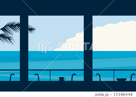 海沿いのカフェから見える景色のイラスト素材 [15586448] - PIXTA