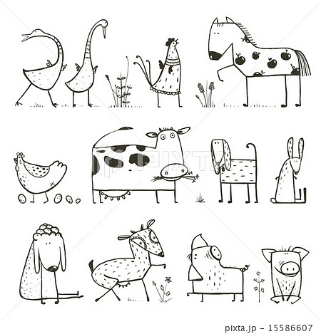 Funny Cartoon Farm Domestic Animals Collection Stock Illustration