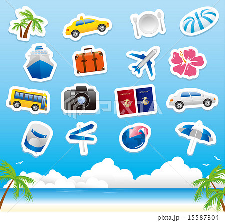 tourism icons on wooden board Vector 15587304