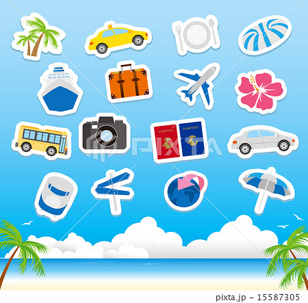 tourism icons on wooden board Vector 15587305