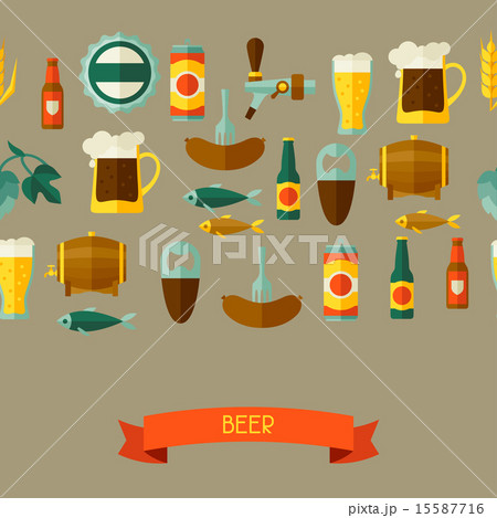 Seamless pattern with beer icons and objects 15587716